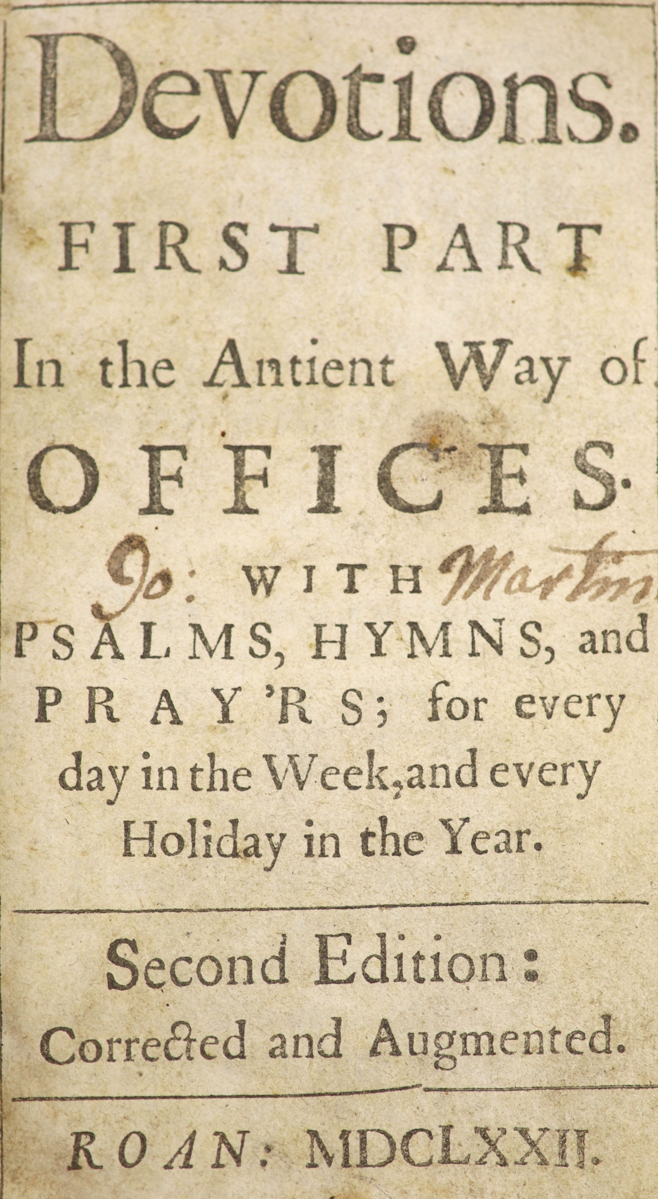 [Austin, John] Devotions. First Part in the Ancient Way of Offices...
